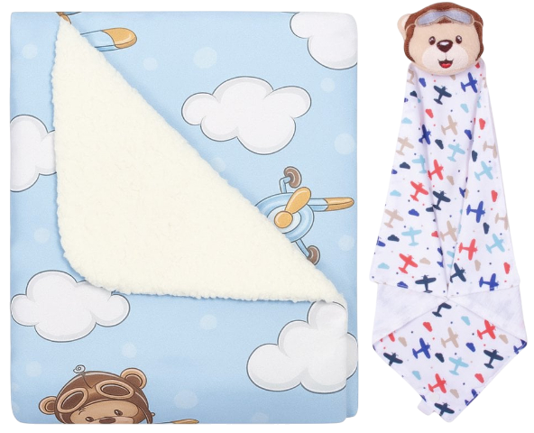 Presente Maternidade manta com naninha urso aviador azul - Imagem 2